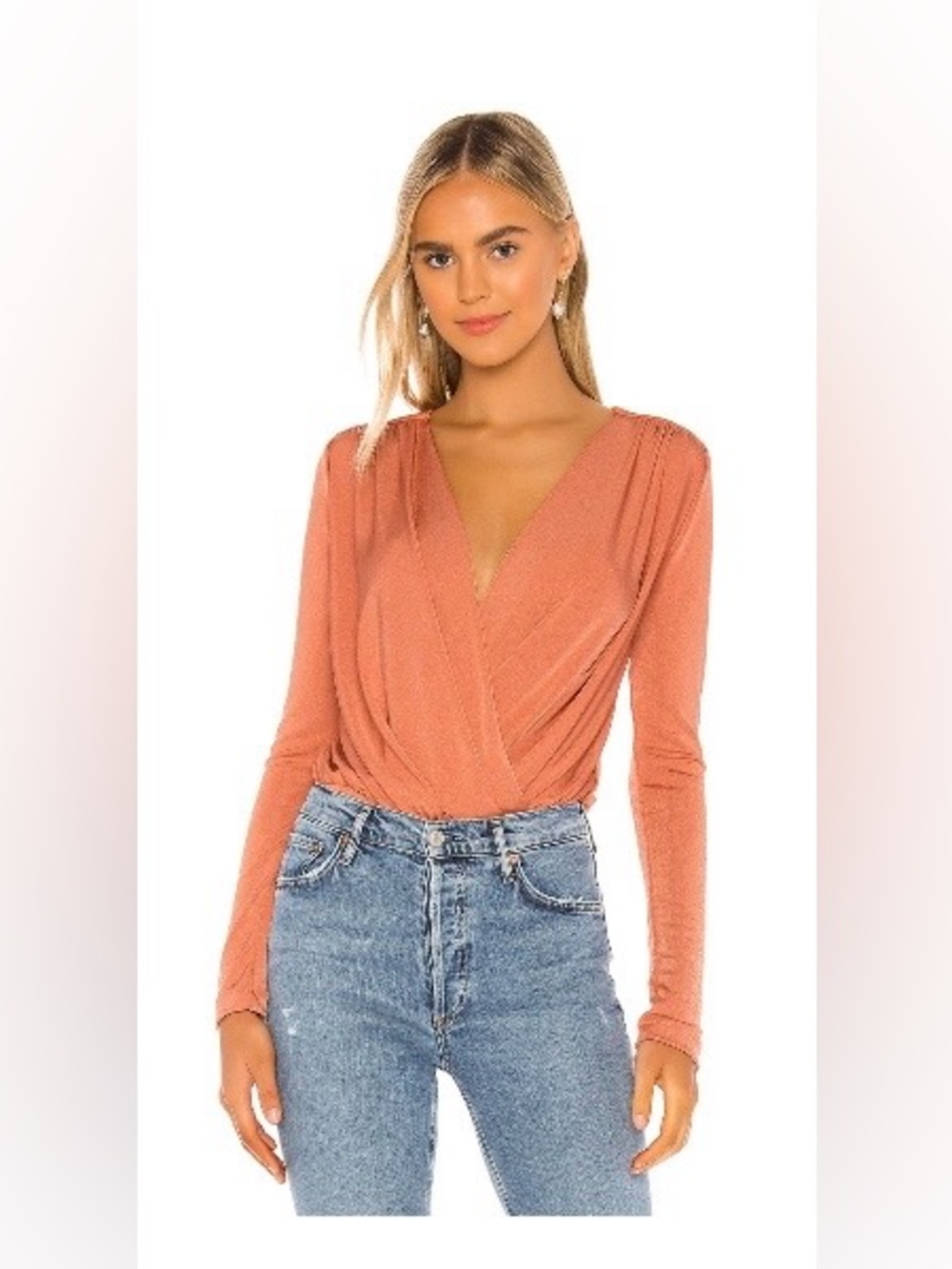 Free People Rust Wrap-Front Long Sleeve Top